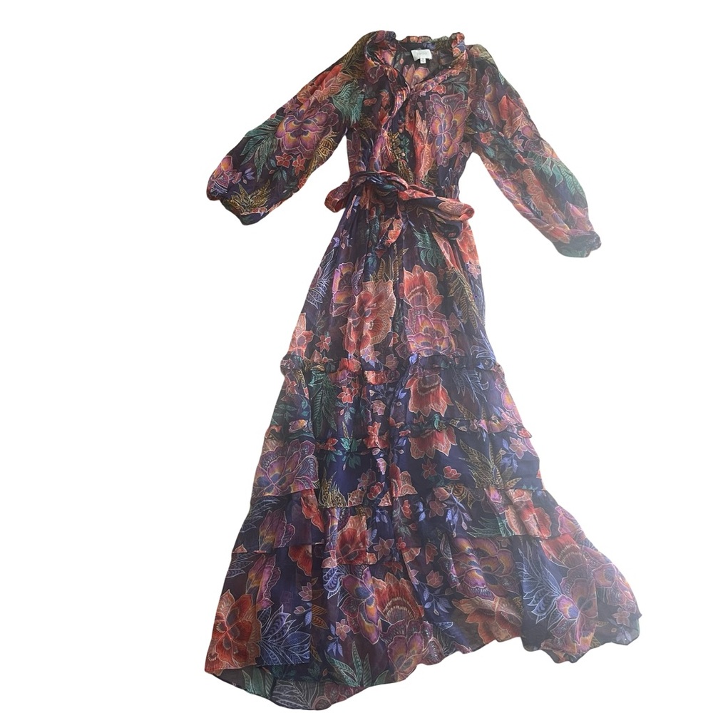 Johnny Was Jade Ashlee Cold Shoulder Silk Maxi Dress